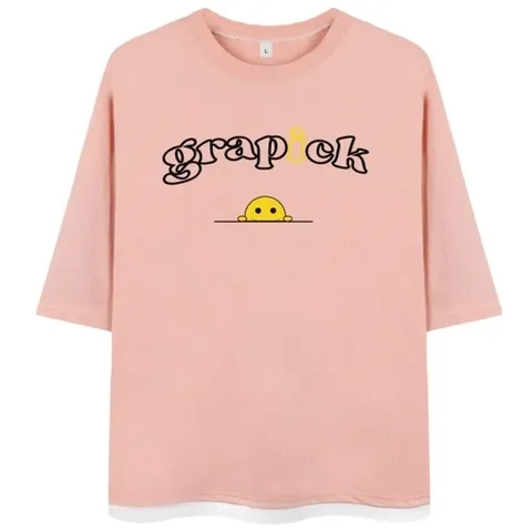 패션플러스 [그라픽] [당일출고/국내생산] 스마일그라 레이어드 오버핏 트임 7부티 PRV0015 (4Color)