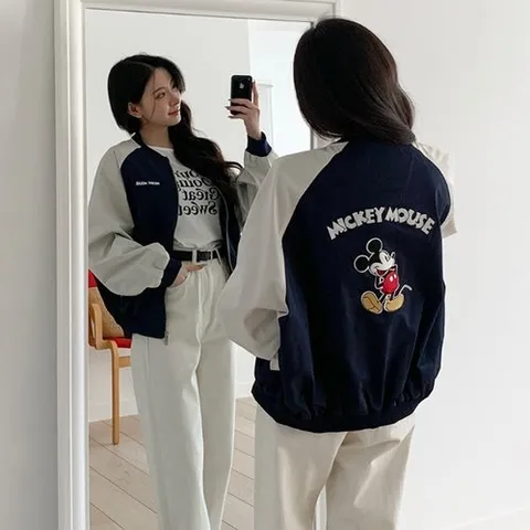 신상오픈런 |CMJ628A|미키마우스 라글란 여성봄버 귀여운 캐릭터 집업자켓