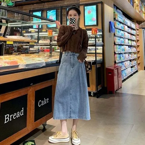 패션플러스 [셀럽하우스] 여성 XEAD5824 롱 밴딩 데님 캐주얼 스커트