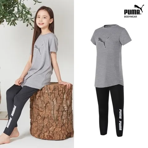푸마키즈 푸마] 주니어 여아 홈웨어 상하의 멜란지그레이 블랙 세트