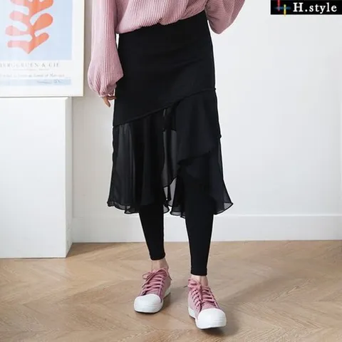 H스타일 JO)쉬폰사선프릴치렝스/22FW/하의