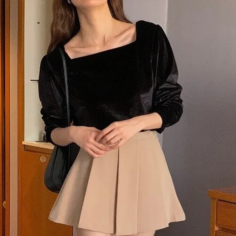 제이0 제이0]벨벳 스퀘어넥 긴팔 블라우스