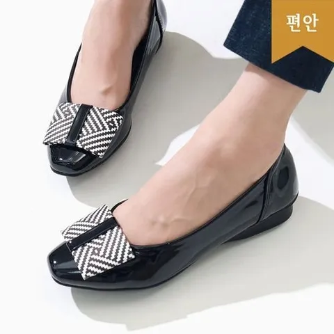 호박슈즈 2cm 우레탄창 국내생산 리본장식 에나멜 플랫슈즈 111013_P317983158