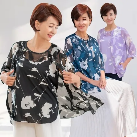 바네사리찌 블라우스 자켓] [55-100] 블루밍 쉬폰 앙상블