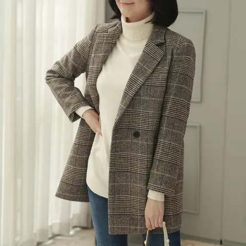 웬디즈갤러리 브론즈 울 체크 자켓