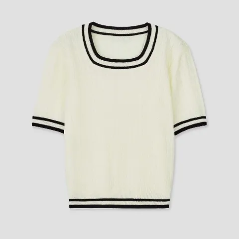 클라비스 CVKRE2403QSG 배색 케이블 반팔 풀오버