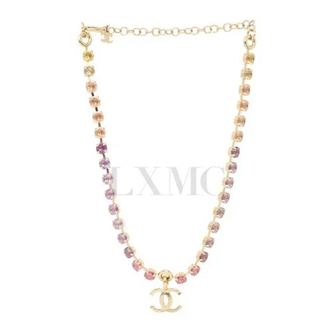 샤넬 [중고명품] 샤넬 코코마크 레인보우 라인스톤 초커 목걸이 핑크 골드 ABC311
