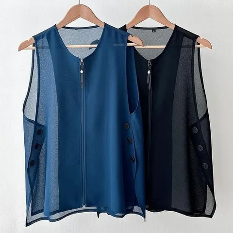 셀러허브 패션 여성 중년 시스루 얇은 집업 버튼 여름 조끼