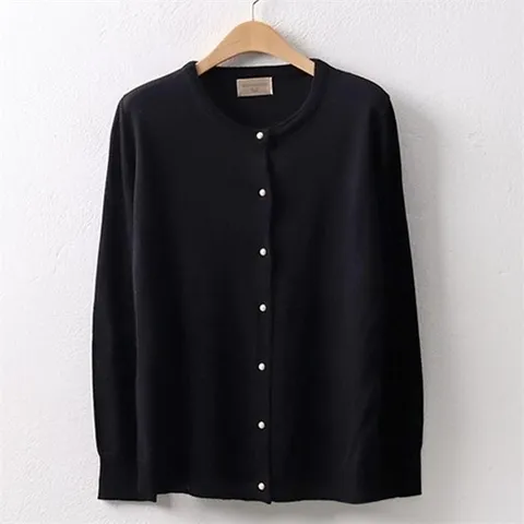 셀러허브 패션 심플 라운드 펄 버튼 가디건 1104278S 빅사이즈 여성