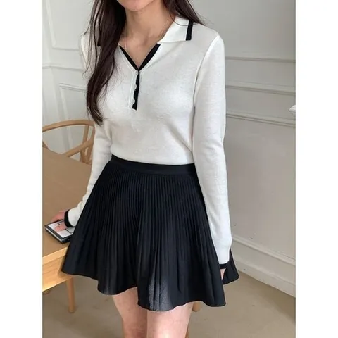 마미스클로젯 여성 Y단추 라인 카라넥 긴팔 니트 티셔츠 21DS-WKN-5134-아이보리_P417040856