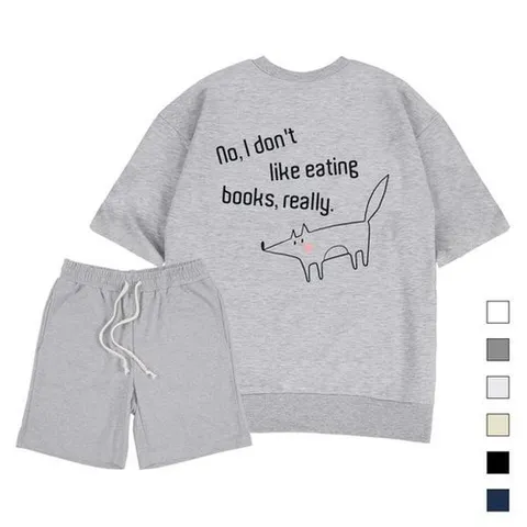 PAUL & PAUL 이팅북스 오버핏 반팔 맨투맨 반바지 세트_P393382092