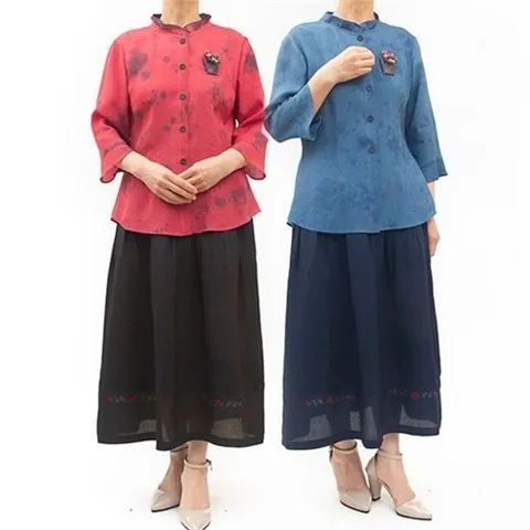 셀러허브 패션 여성 생활한복 인견 나드리 저고리 치마 세트