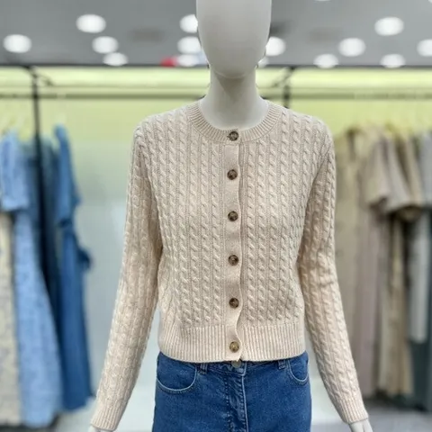 씨씨콜렉트 라운드넥 꽈배기 니트 가디건 E234KSL132CA