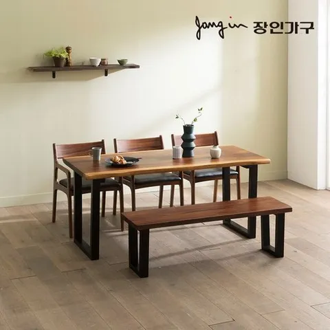 장인가구 [착불] 에픽 로즈우드 우드슬랩 식탁 6인세트(벤치1+의자3)(착불)