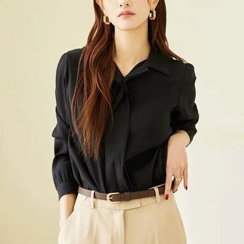 클라비스 카라 러플 블라우스 (CVBWE1203M-T)