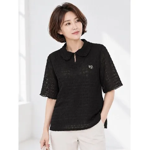 크로커다일레이디 물결 카라 자카드 여성 반팔 티셔츠 CLDFTS103