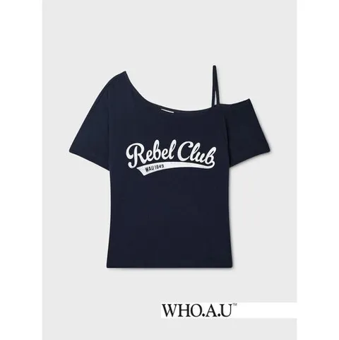후아유 W.A.U One-Shoulder T-shirt(NAVY)-WHRPG3723FIC