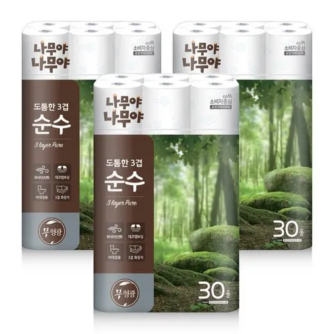 잘풀리는집 미래생활 나무야나무야 도톰한3겹 순수 화장지 27m x 30롤 x 3팩