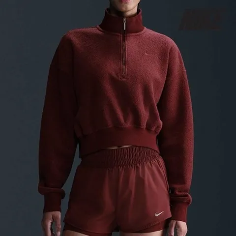 나이키 여성용 티셔츠 /U3- HQ7638-619 / 우먼스 오버사이즈 쿼터집 크롭 코지 플리스 스웨트셔츠_P412347743