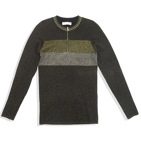 산드로 고이비토 중고명품 Sandro(산드로) S1492H 메탈릭 골드 실버 스트라이프 패턴 여성용 집업 니트