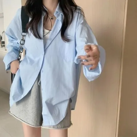 옷자락 여성 파스텔 루즈핏 봄여름 일상 긴팔 블라우스_P418639339