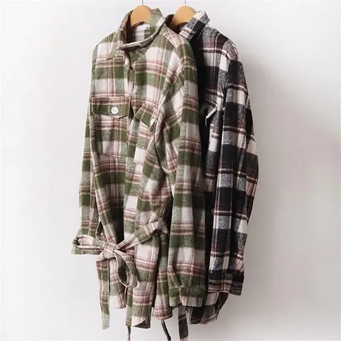 셀러허브 패션 빅사이즈사랑해요 B578L012 플레어벨티드체크남방 DL