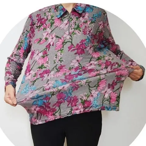 셀러허브 패션 [오노마] ONM 꽃무늬 할머니 티셔츠 카라 티셔츠