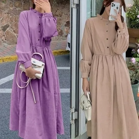 엄지척 밴딩원피스 동글버튼 잔잔 밴딩 원피스 세련 롱 무드19910436667501