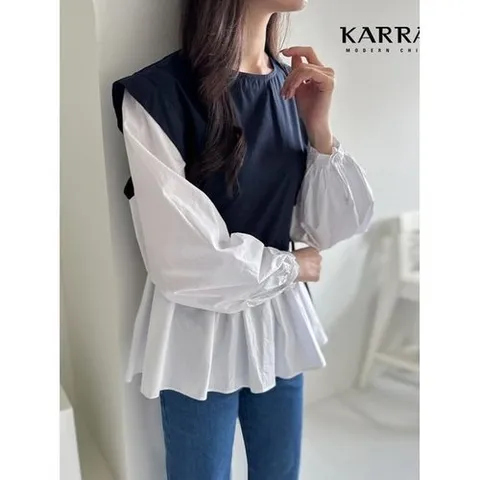 카라 KARRA 77까지타이리본배색프릴블라우스KB3SBL048Q_P335319197
