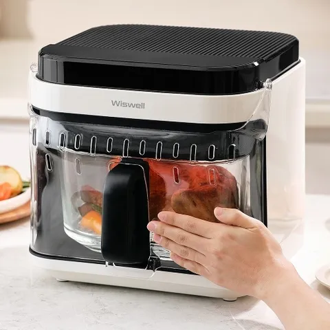위즈웰 글로시업 저소음 에어프라이어 5.5L 유리 글라스 바스켓 프라이기 WTA8550