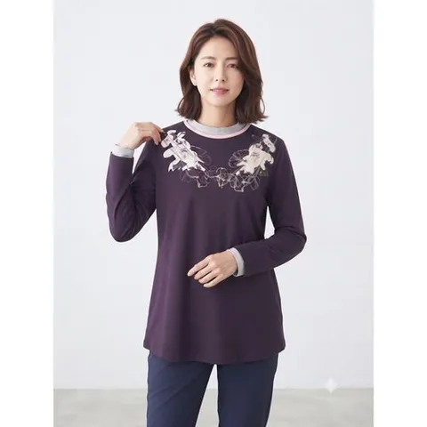크로커다일레이디 퍼플 페미닌 플라워 자수 티셔츠 CLCSTS105_P385198464