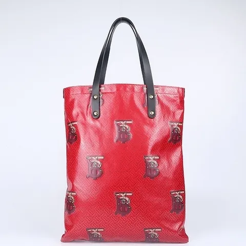버버리 고이비토 중고명품 Burberry(버버리) 8024211 레드컬러 PVC 레더 트리밍 모노그램 토트백
