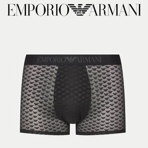 엠포리오아르마니 ALL OVER EAGLE 자수 자카드 메쉬 드로즈 4F527 블랙