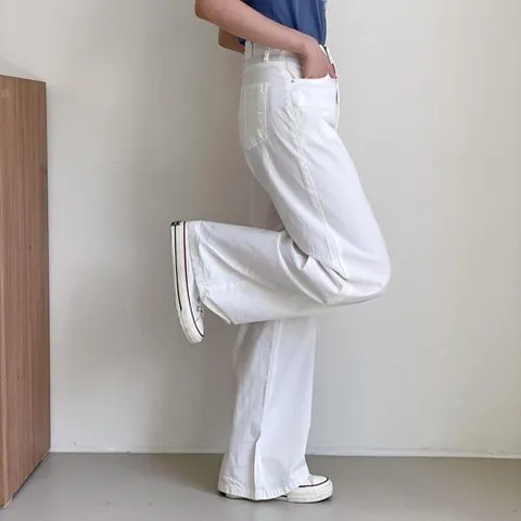신상오픈런 |KSP8BA2|여성 여름 화이트 와이드 스판 면바지