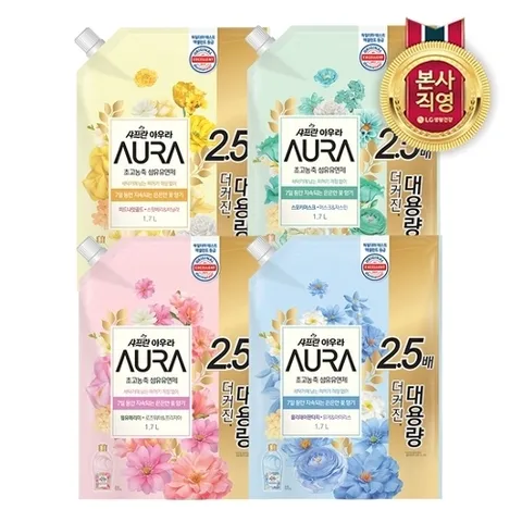 LG생활건강 샤프란 아우라 섬유유연제 리필 1.7L x 4개 향 4종택1