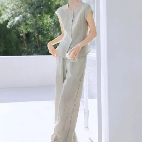 HUD 넬벤 심플 민소매 셔츠 팬츠 세트_P395973753