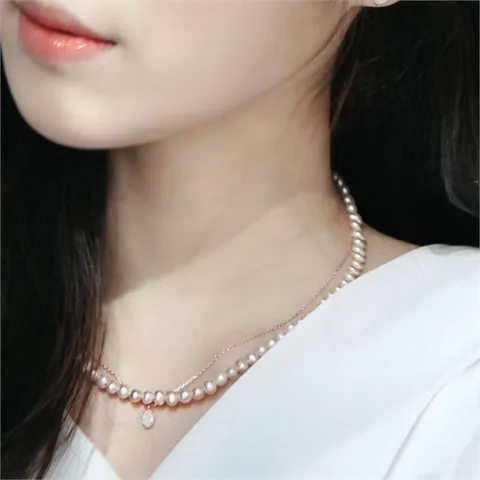 바이데이지 제이로렌 0N0735 실버 마감의 로잘린 담수진주 목걸이_P088548963
