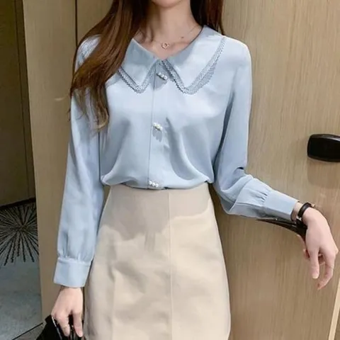 셀러허브 패션 [QNU314YB_55]레이스 흰블라우스코디 오피스룩 카