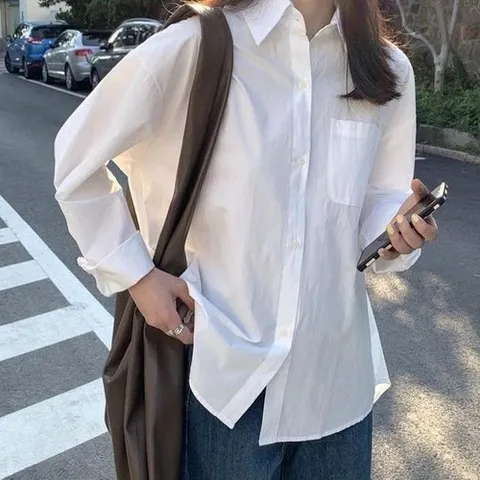 셀러허브 1 [XBJ63M6N]여성 베이직 루즈핏 포켓셔츠 퓨어 화이트 포켓 (15698222)