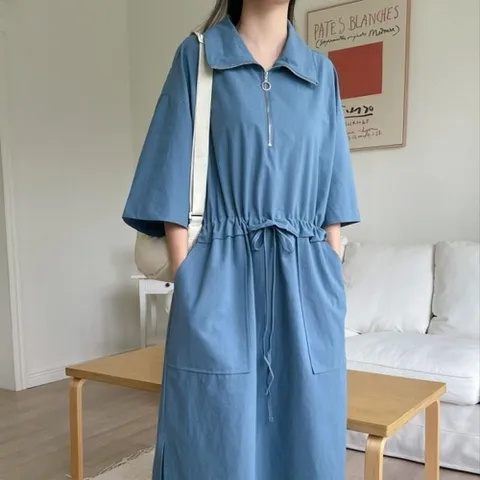 옷자락 여자 칠부 바람막이 오링집업 스트랩 큰주머니 롱원피스