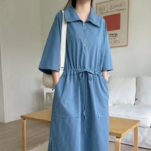 옷자락 여자 칠부 바람막이 오링집업 스트랩 큰주머니 롱원피스