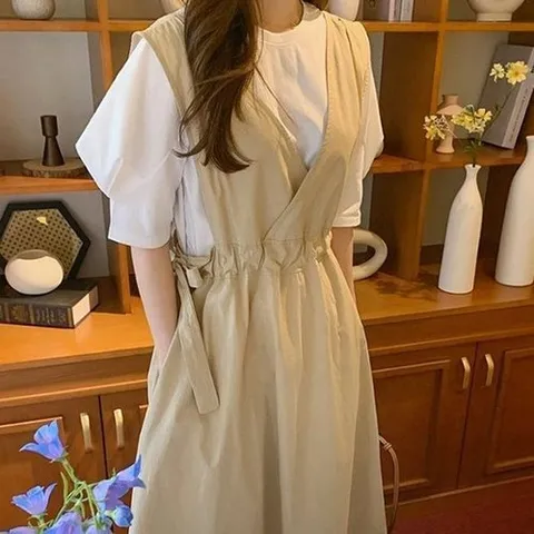 셀러허브 패션 [오노마] ONM 심플 V넥 리본 스트랩 레이어드 원피스 (40824957)