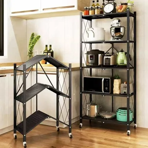 오티마트 이동식 폴딩 스틸 선반 4단 블랙