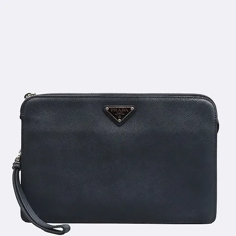 프라다 고이비토 중고명품 Prada(프라다) 2VF056 사피아노 네이비 레더 삼각 로고 장식 클러치