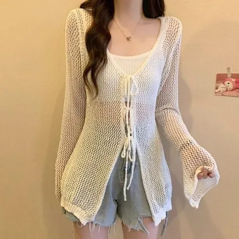 옷자락 여자 여름 피서지 바캉스 커버업 그물 망사 롱 가디건_P367885550