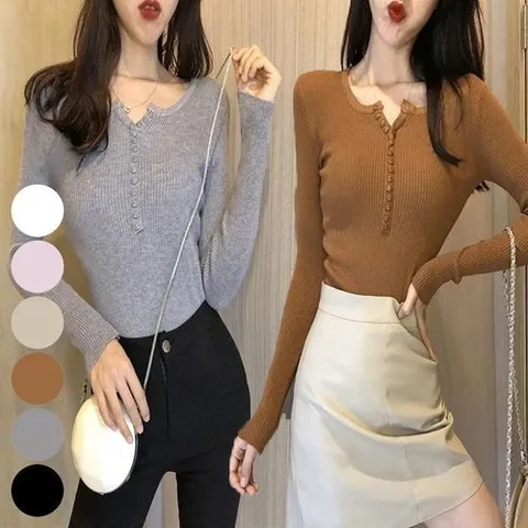 셀러허브 패션 [룽스_65]스판티셔츠 U넥 슬림핏단추 긴팔 티셔츠 (49807213)