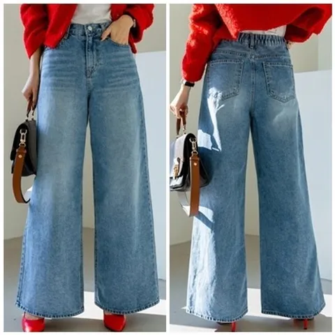 스타일나 여성 난스판 밀크워싱 와이드 데님팬츠 통청바지