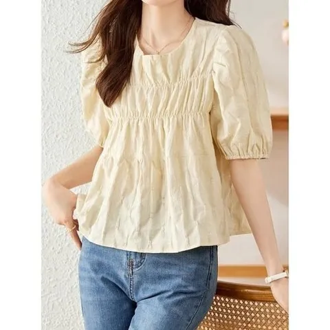에이시크 러블 퍼프 셔링 블라우스 C25BBL505_P400224642