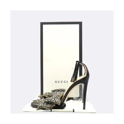 구찌 고이비토 중고명품 Gucci(구찌) 480458 17FW 블랙 컬러 페이던트 크리스탈 보우 하이힐 - 35사이즈[220MM]
