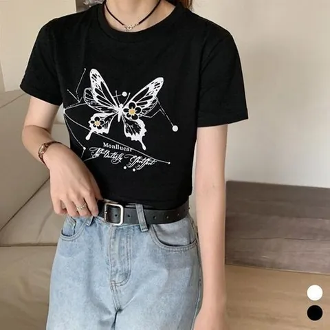 셀러허브 패션 [JHQRV87U_4A]크롭 반팔 크롭반팔티 티셔츠